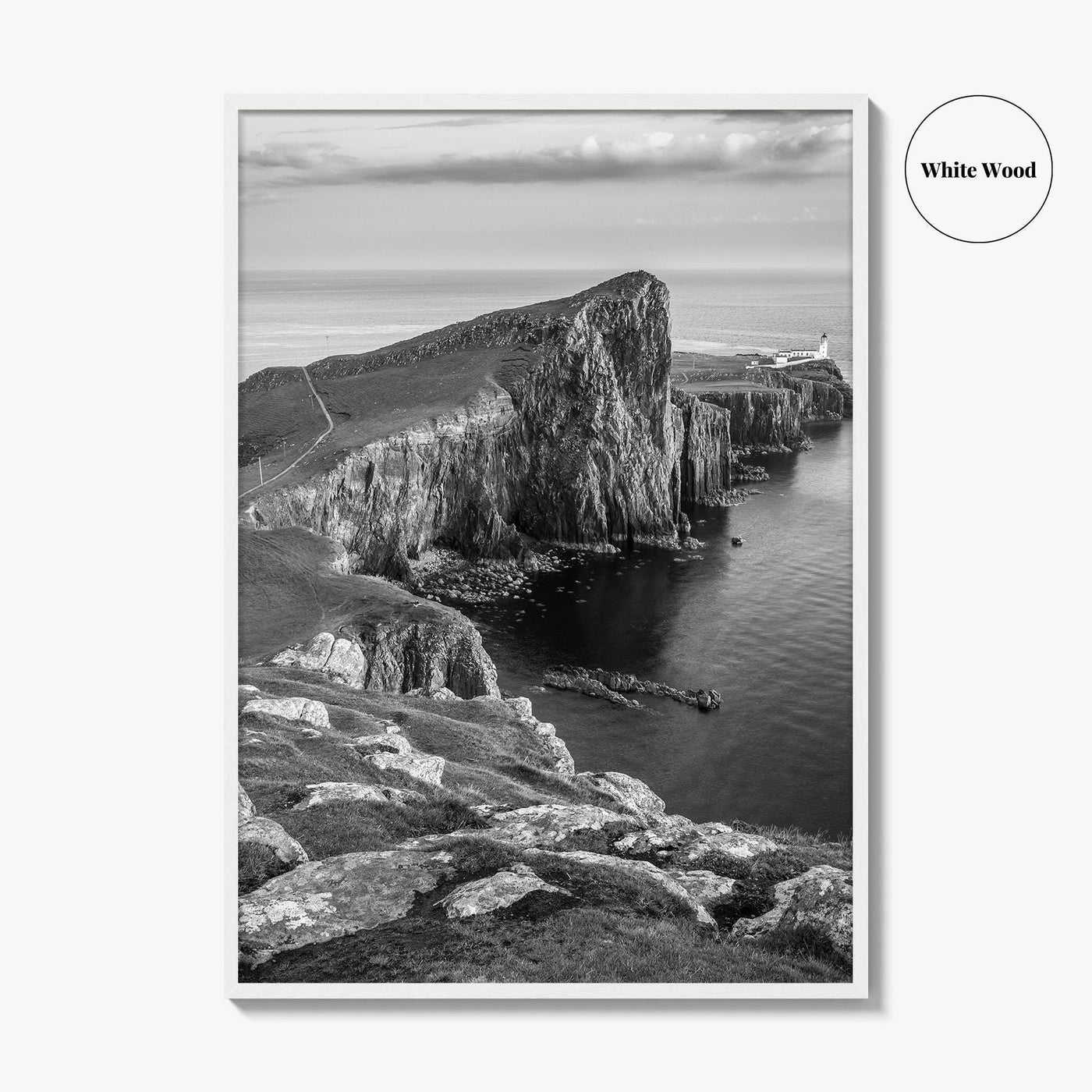 Neist Point Lighthouse Black and White Fine Art Photo Print, Isle of Skye Poster