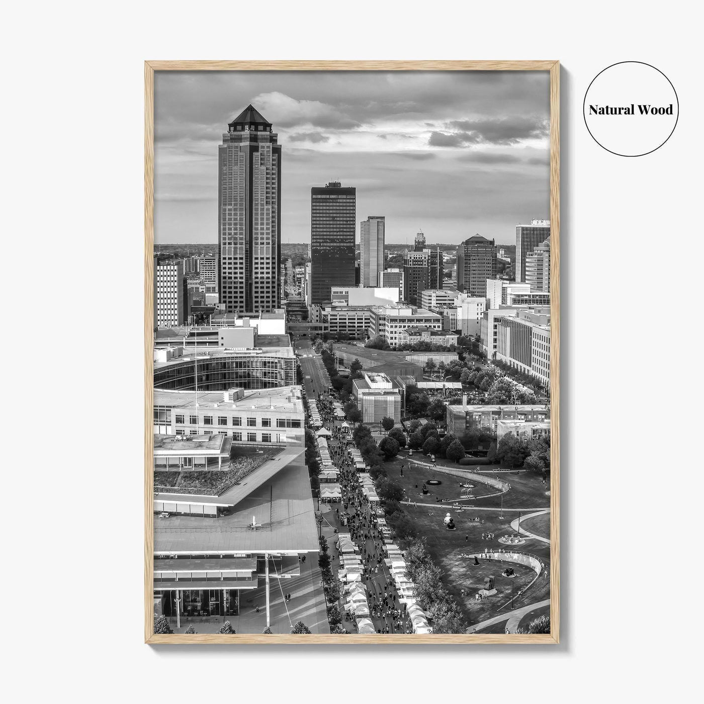 Des Moines Skyline Black and White Fine Art Photo Print, Iowa Poster, United States