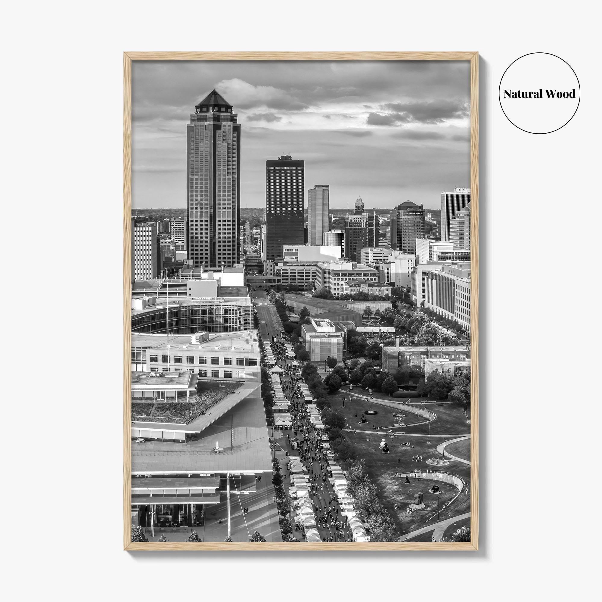 Des Moines Skyline Black and White Fine Art Photo Print, Iowa Poster, United States