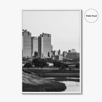 Fort Worth Skyline Black and White Fine Art Photo Print, Trinity River Texas Poster