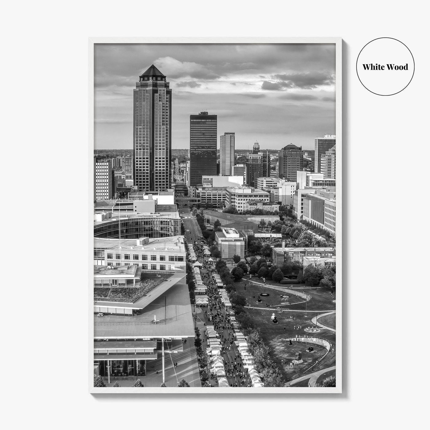 Des Moines Skyline Black and White Fine Art Photo Print, Iowa Poster, United States