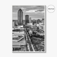 Des Moines Skyline Black and White Fine Art Photo Print, Iowa Poster, United States
