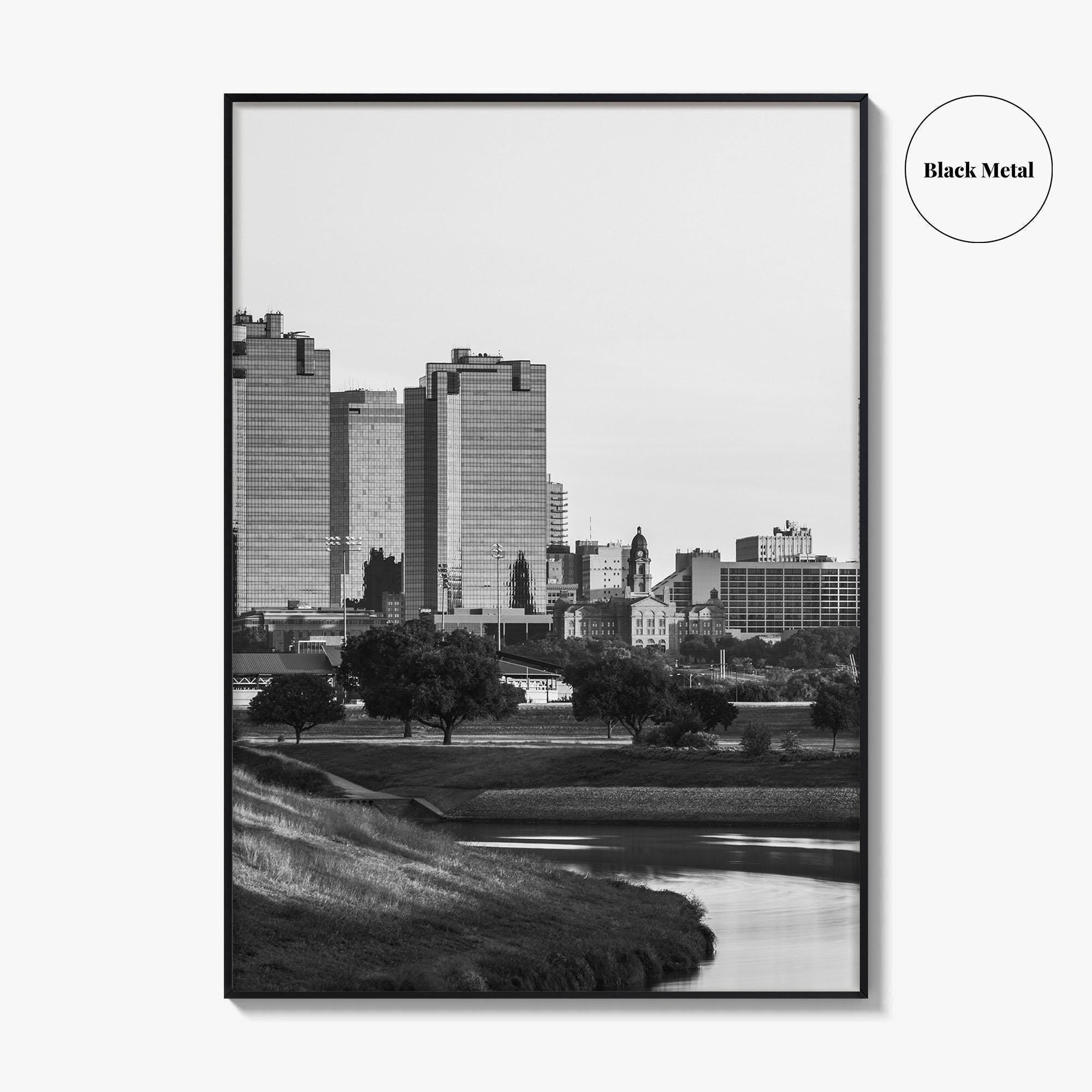 Fort Worth Skyline Black and White Fine Art Photo Print, Trinity River Texas Poster