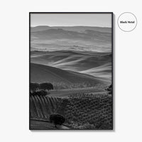 Tuscany Hills Black and White Fine Art Photo Print, Italy Landscape Wall Decor