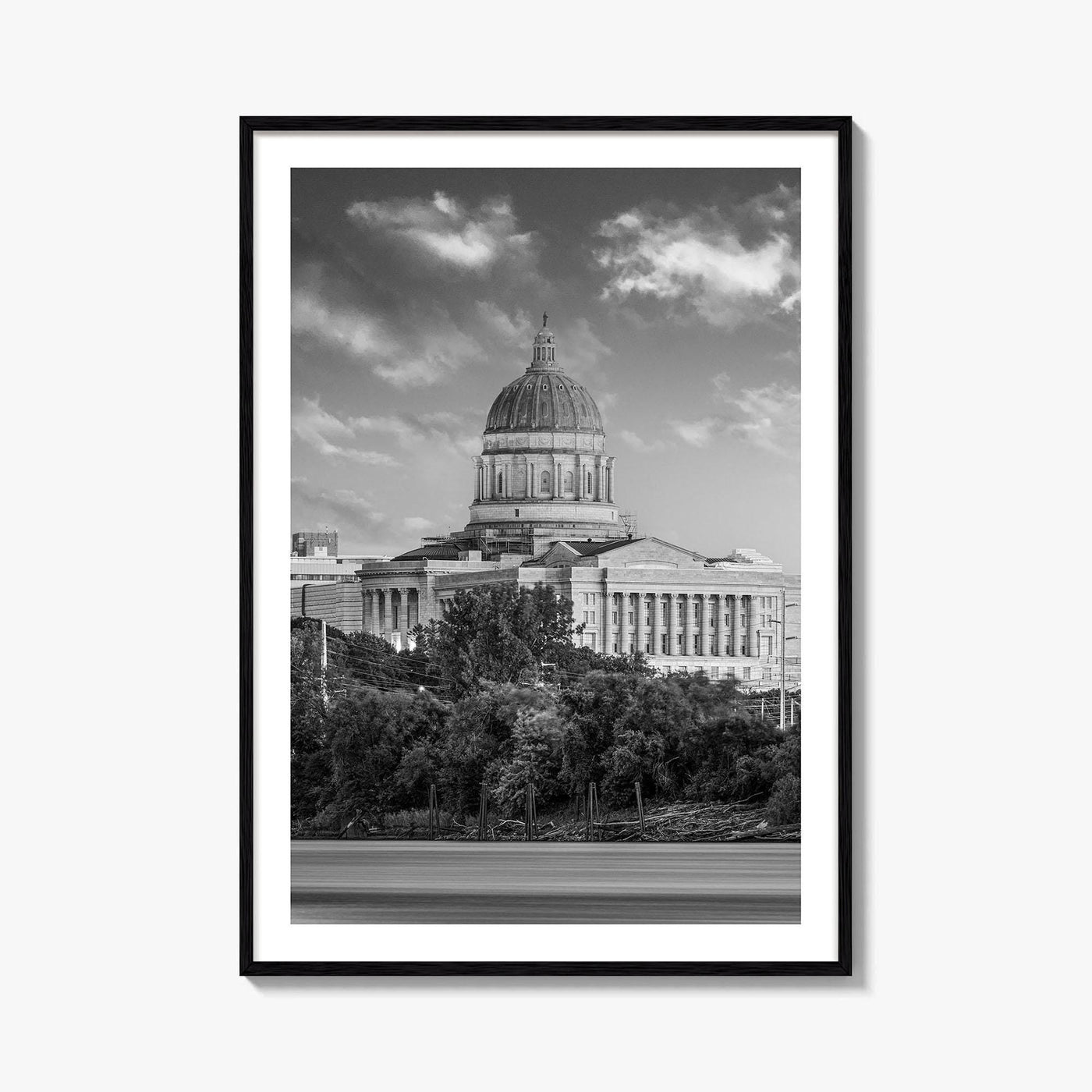Jefferson City Skyline Black and White Fine Art Photo Print, State Capitol Missouri Poster