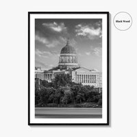 Jefferson City Skyline Black and White Fine Art Photo Print, State Capitol Missouri Poster