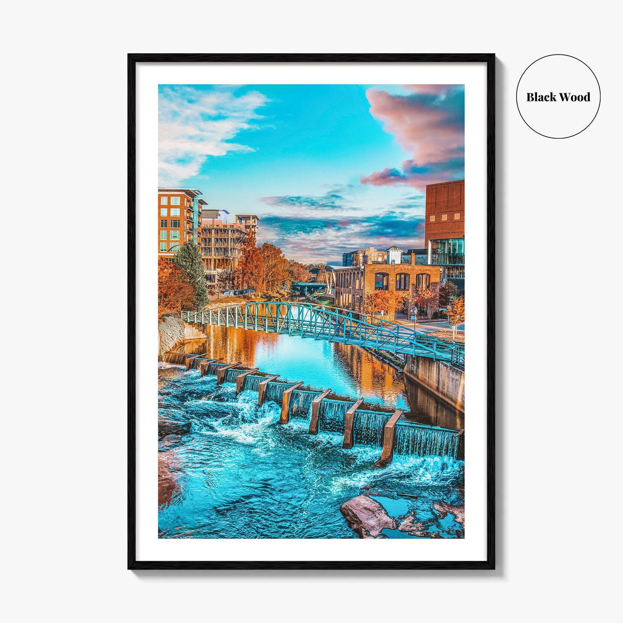 Greenville Skyline Fine Art Photo Print, Reedy River, SC, USA, Poster