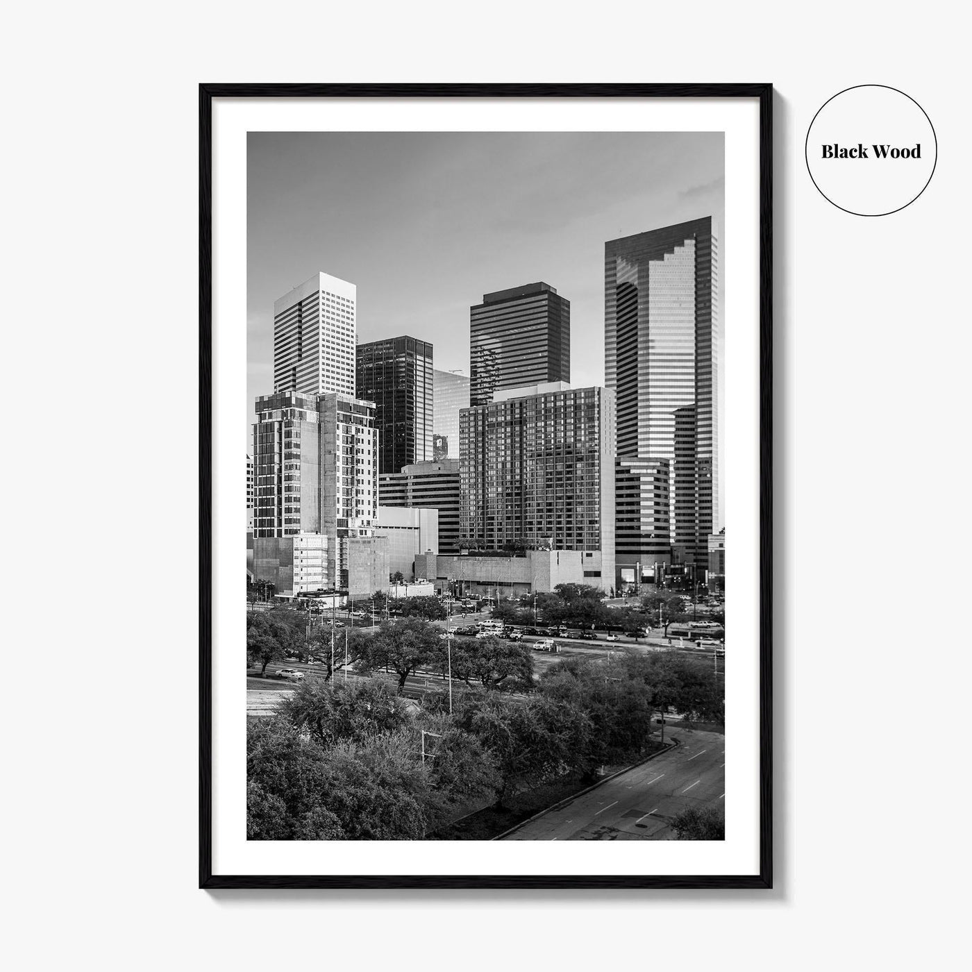 Houston Skyline Black and White Fine Art Photo Print, Texas Downtown Poster