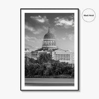 Jefferson City Skyline Black and White Fine Art Photo Print, State Capitol Missouri Poster