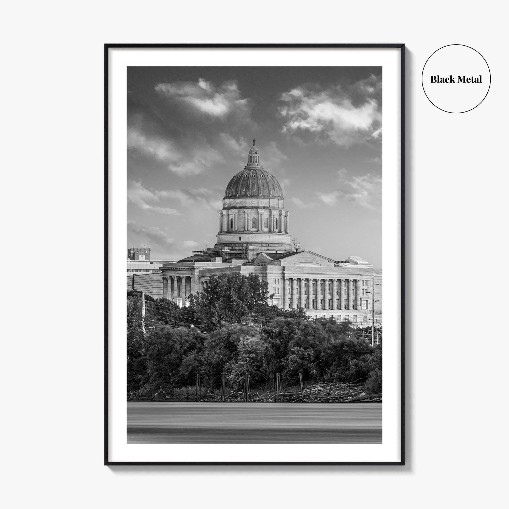 Jefferson City Skyline Black and White Fine Art Photo Print, State Capitol Missouri Poster