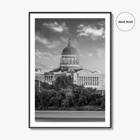 Jefferson City Skyline Black and White Fine Art Photo Print, State Capitol Missouri Poster