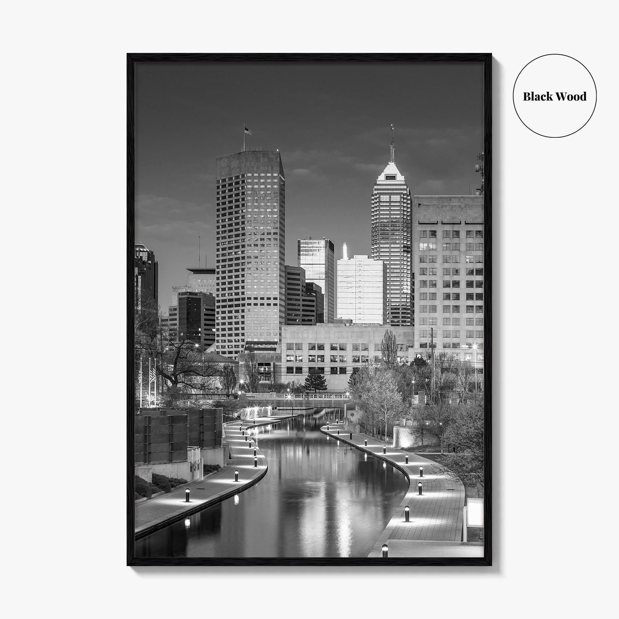 Indianapolis Skyline Black and White Fine Art Photo Print, Indiana Poster