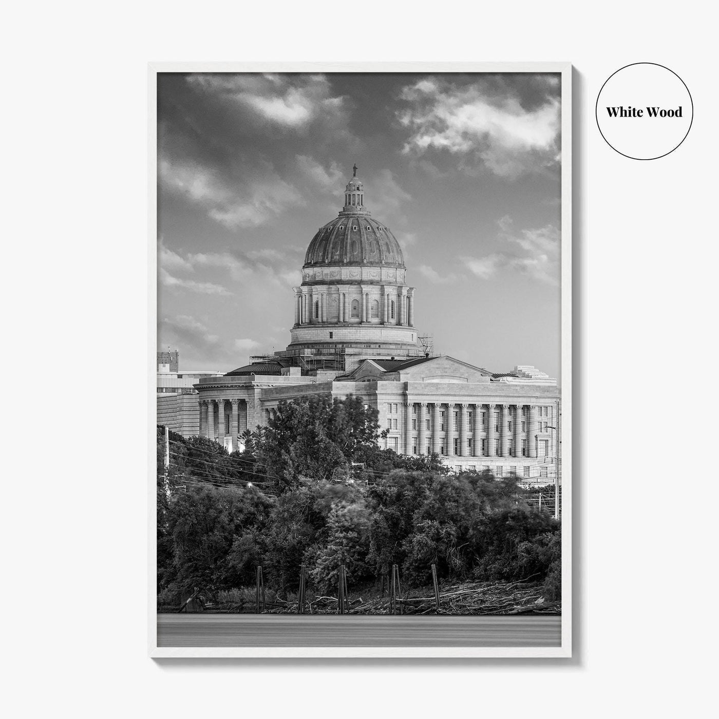 Jefferson City Skyline Black and White Fine Art Photo Print, State Capitol Missouri Poster