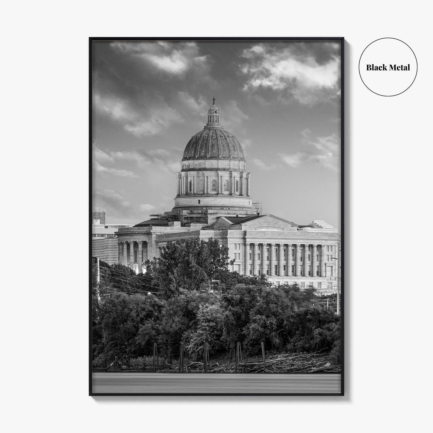 Jefferson City Skyline Black and White Fine Art Photo Print, State Capitol Missouri Poster