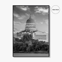 Jefferson City Skyline Black and White Fine Art Photo Print, State Capitol Missouri Poster