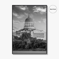Jefferson City Skyline Black and White Fine Art Photo Print, State Capitol Missouri Poster