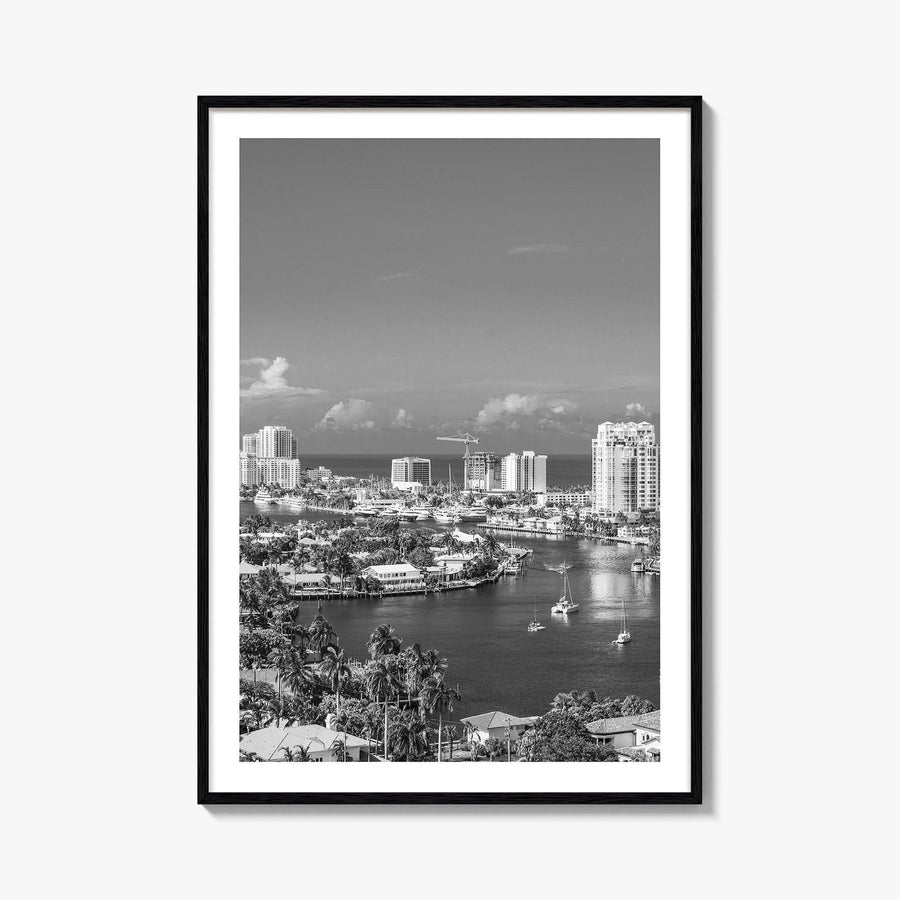 Fort Lauderdale Skyline Black and White Fine Art Photo Print, Florida USA, Wall Poster