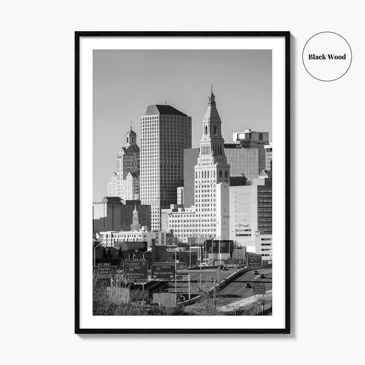 Hartford Skyline Black and White Fine Art Photo Print, Connecticut Poster