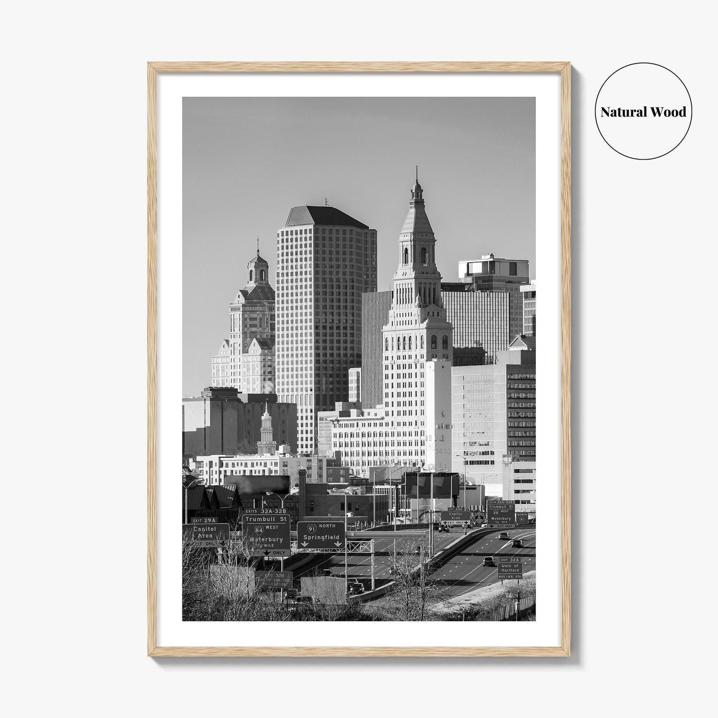 Hartford Skyline Black and White Fine Art Photo Print, Connecticut Poster