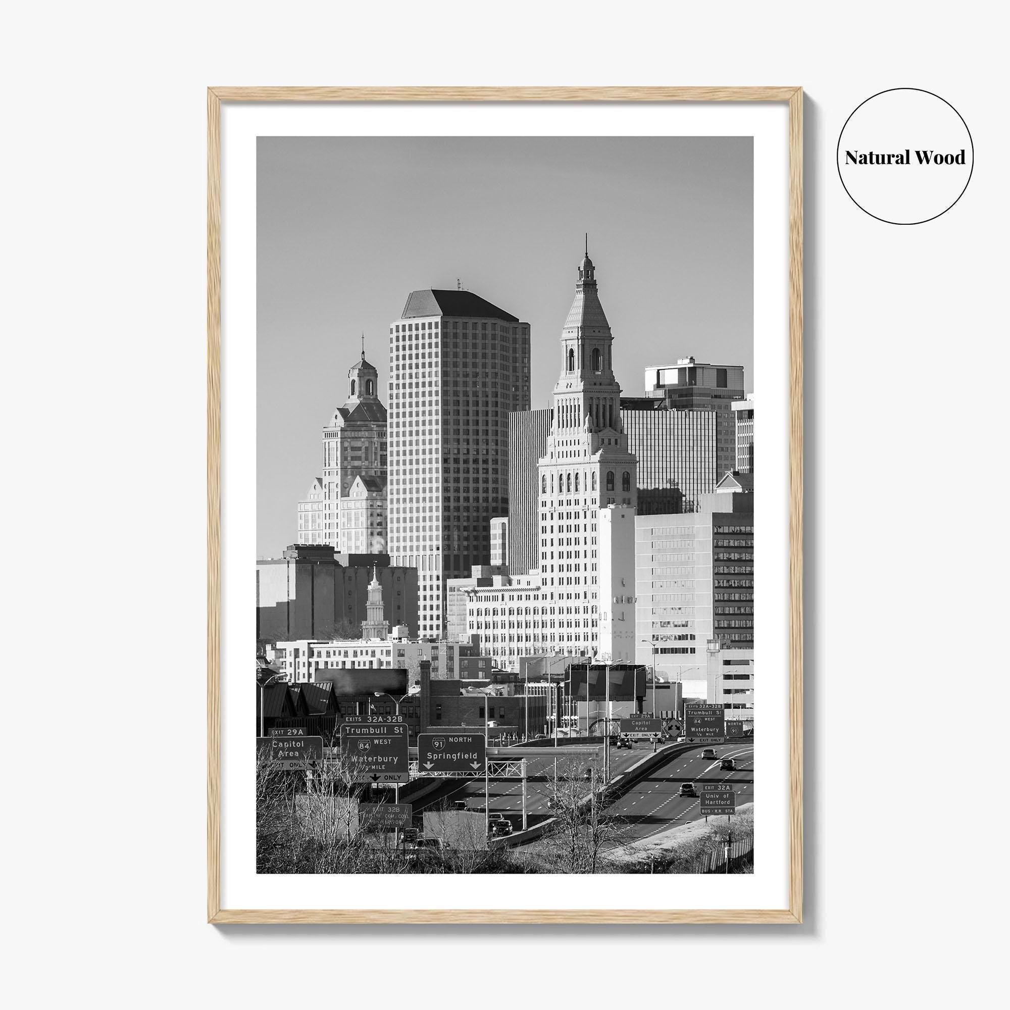 Hartford Skyline Black and White Fine Art Photo Print, Connecticut Poster