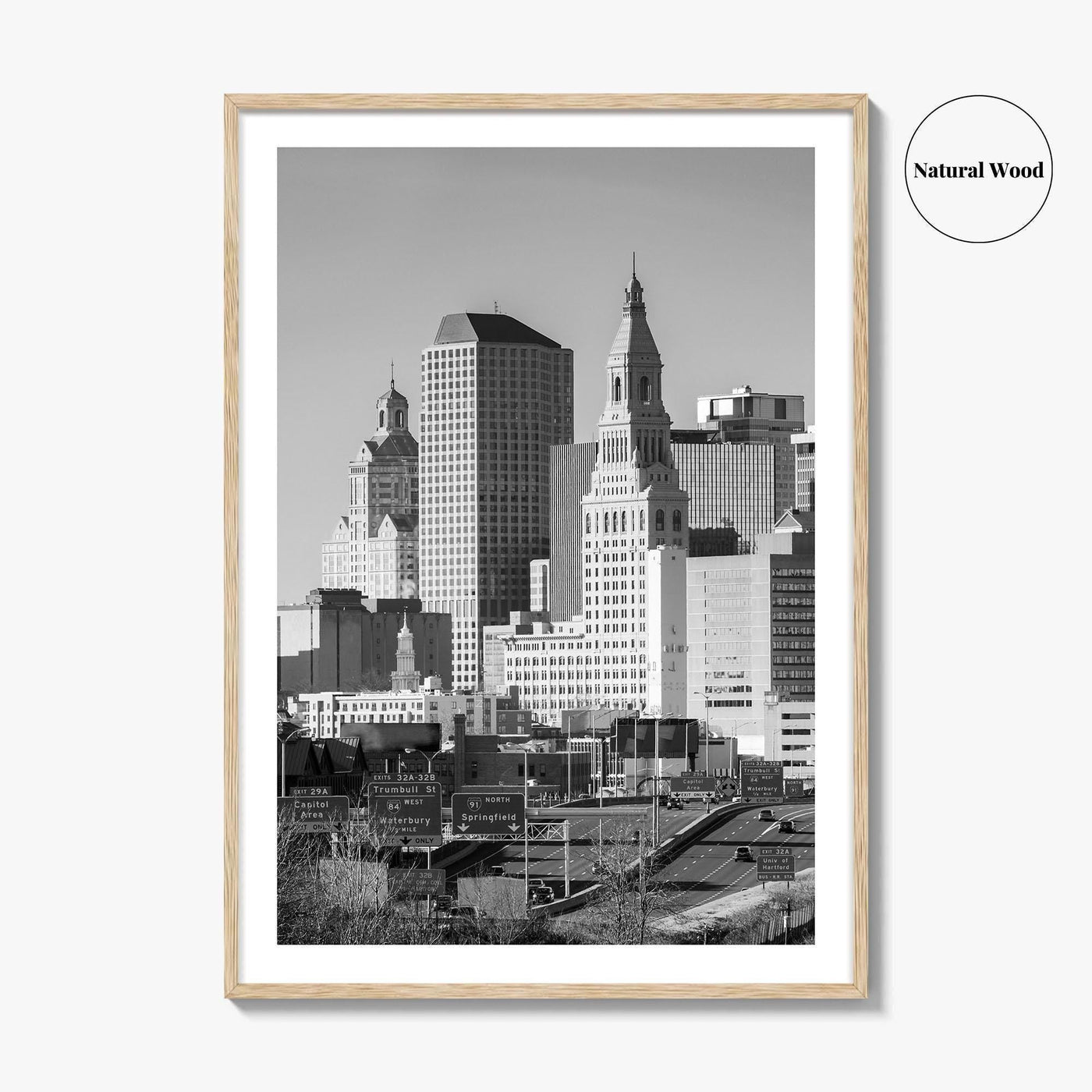 Hartford Skyline Black and White Fine Art Photo Print, Connecticut Poster