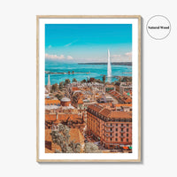 Geneva Skyline Fine Art Photo Print, Wall Decor Poster, Switzerland, Jet d'Eau, Lake Leman