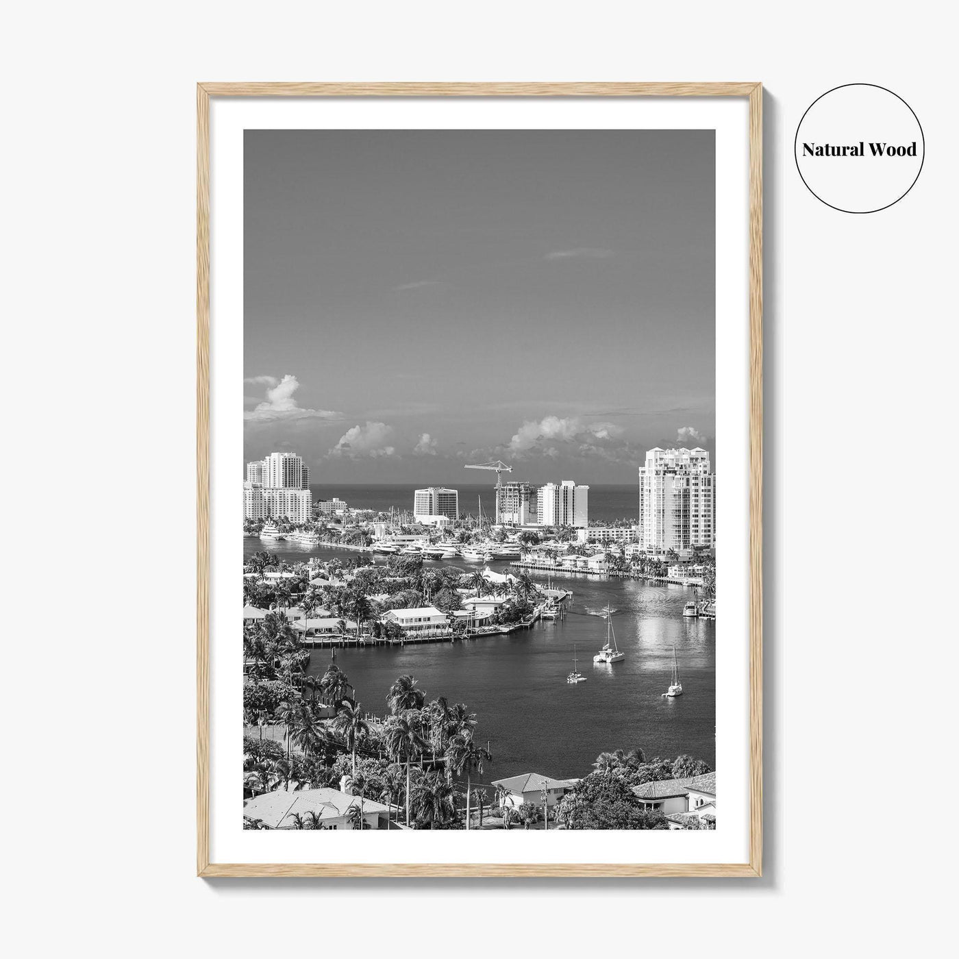 Fort Lauderdale Skyline Black and White Fine Art Photo Print, Florida USA, Wall Poster