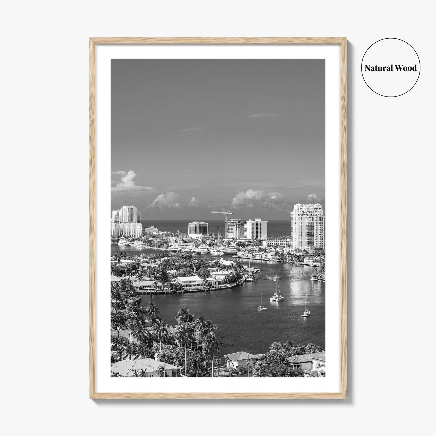 Fort Lauderdale Skyline Black and White Fine Art Photo Print, Florida USA, Wall Poster