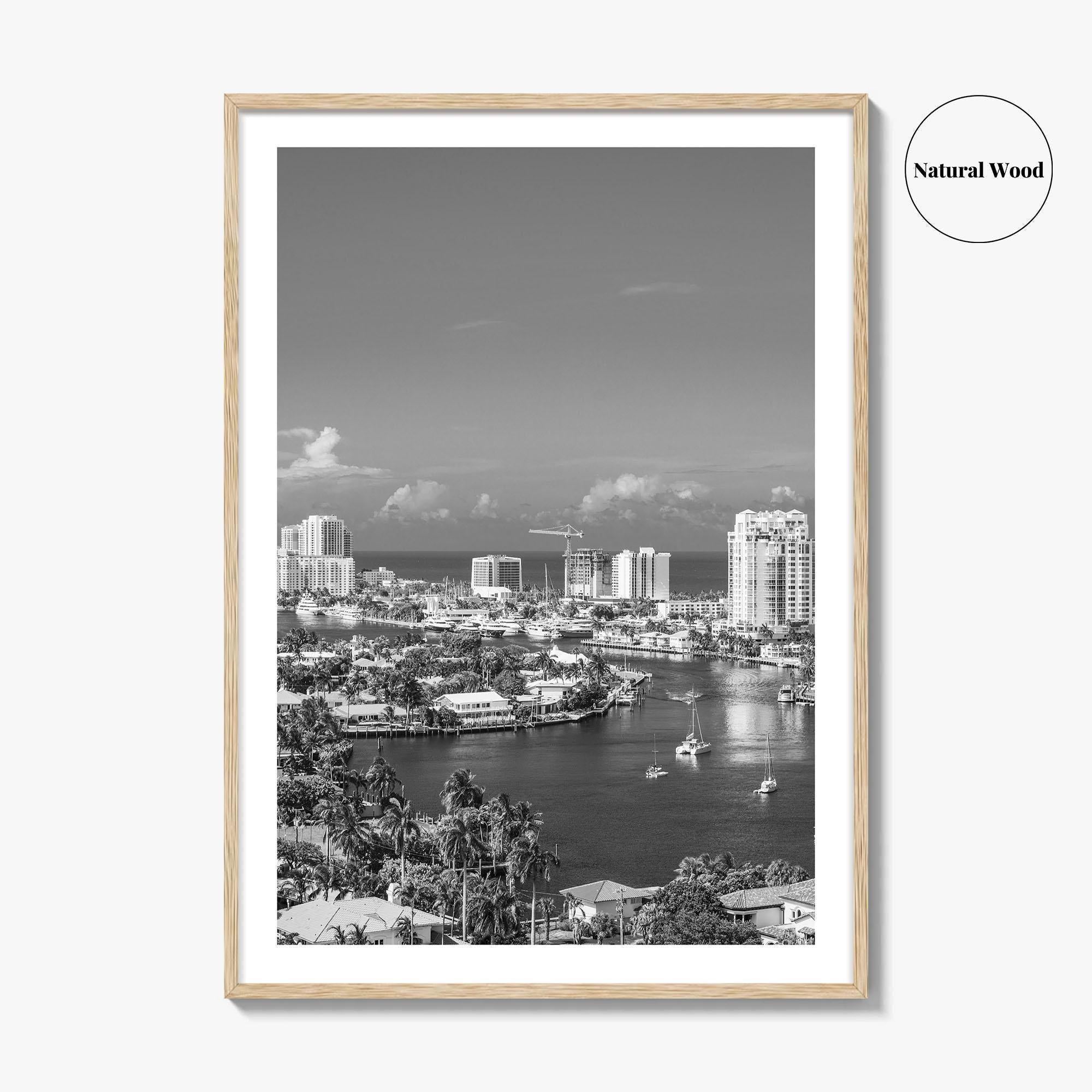 Fort Lauderdale Skyline Black and White Fine Art Photo Print, Florida USA, Wall Poster