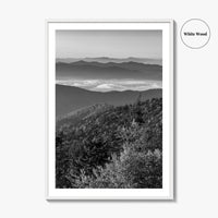 Great Smoky Mountains Black and White Fine Art Photo Print, Clingmans Dome Tennessee Poster