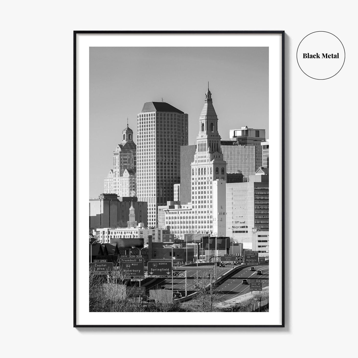 Hartford Skyline Black and White Fine Art Photo Print, Connecticut Poster