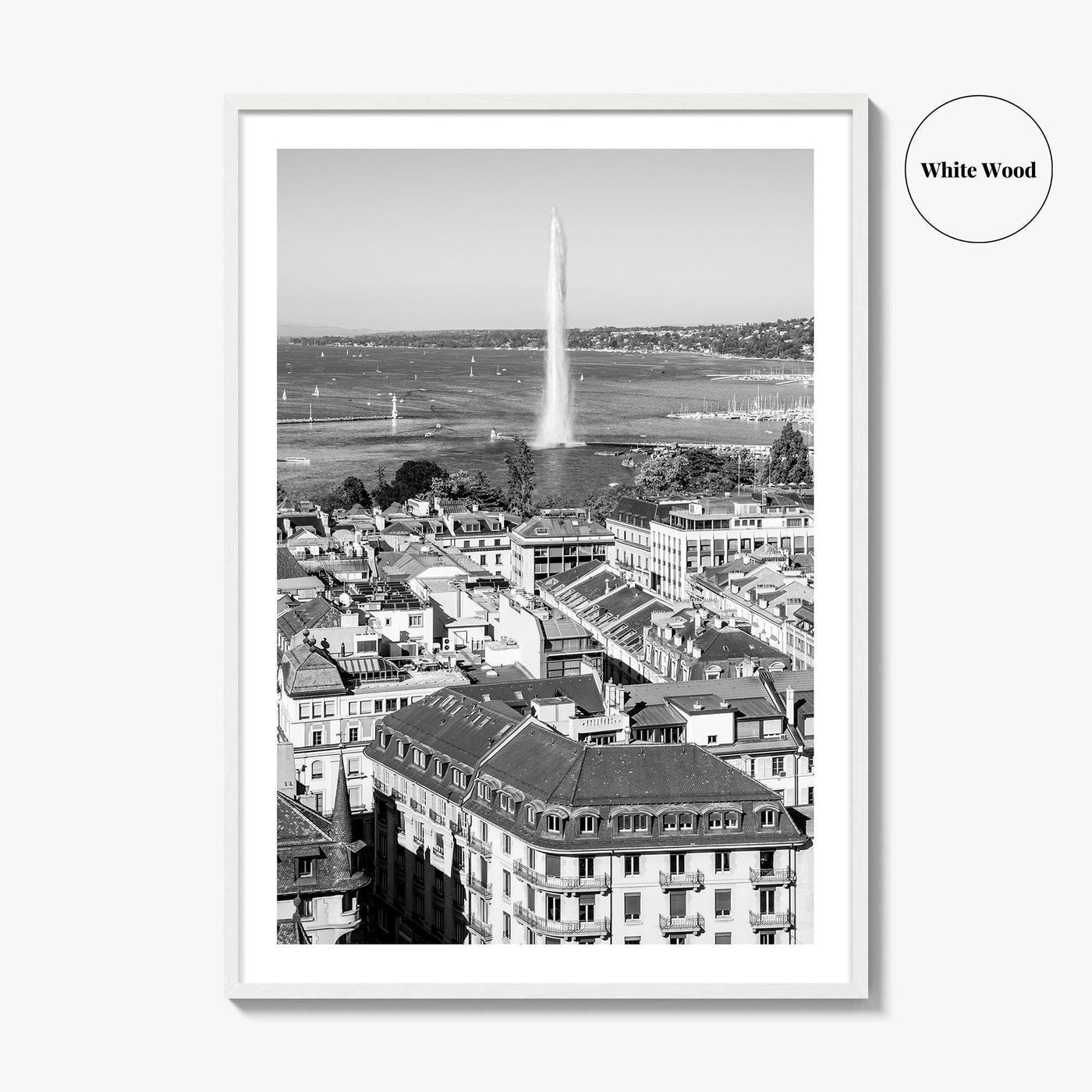 Geneva Black and White Fine Art Photo Print, Jet d'Eau, Lac Leman, Switzerland Poster