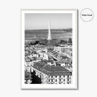 Geneva Black and White Fine Art Photo Print, Jet d'Eau, Lac Leman, Switzerland Poster
