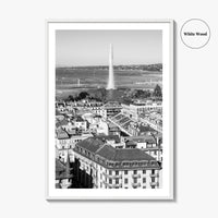 Geneva Black and White Fine Art Photo Print, Jet d'Eau, Lac Leman, Switzerland Poster