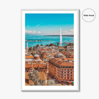 Geneva Skyline Fine Art Photo Print, Wall Decor Poster, Switzerland, Jet d'Eau, Lake Leman