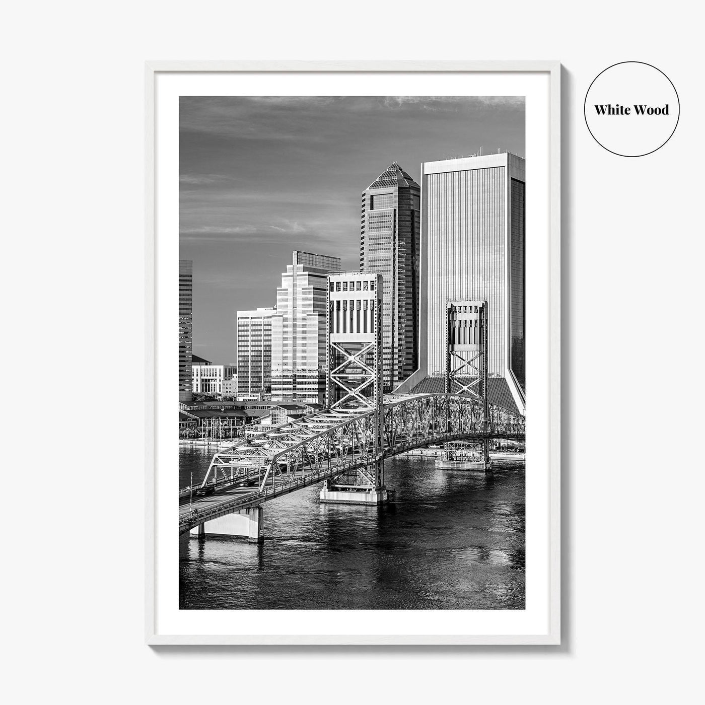 Jacksonville Skyline Black and White Fine Art Photo Print, St Johns River Poster