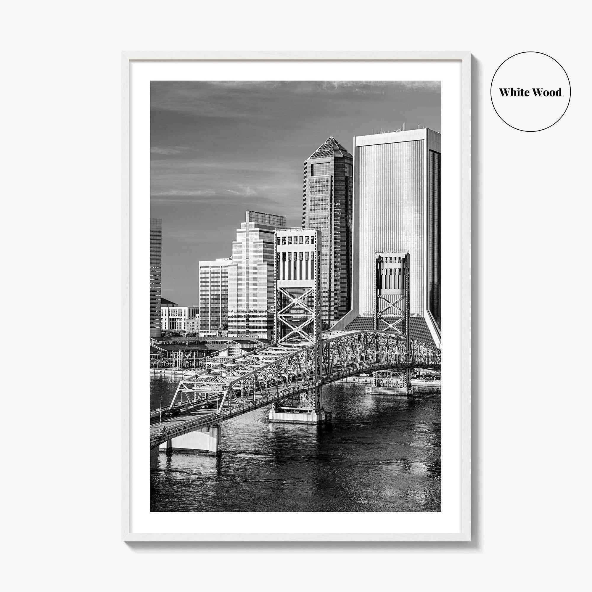 Jacksonville Skyline Black and White Fine Art Photo Print, St Johns River Poster