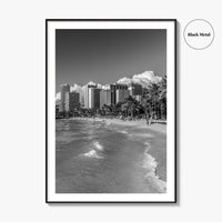 Honolulu Skyline Black and White Fine Art Photo Print, Waikiki Oahu Hawaii Poster
