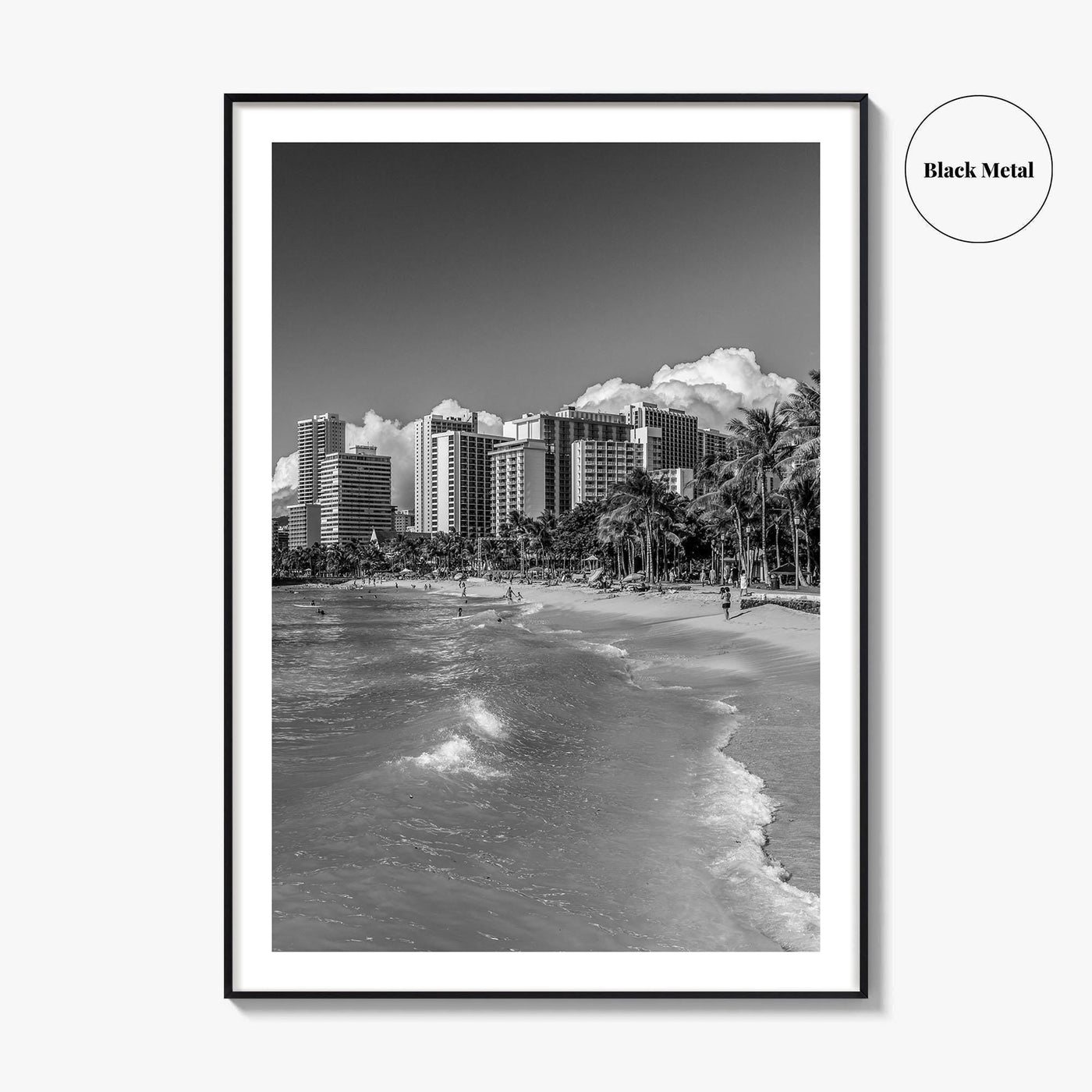 Honolulu Skyline Black and White Fine Art Photo Print, Waikiki Oahu Hawaii Poster