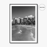 Honolulu Skyline Black and White Fine Art Photo Print, Waikiki Oahu Hawaii Poster