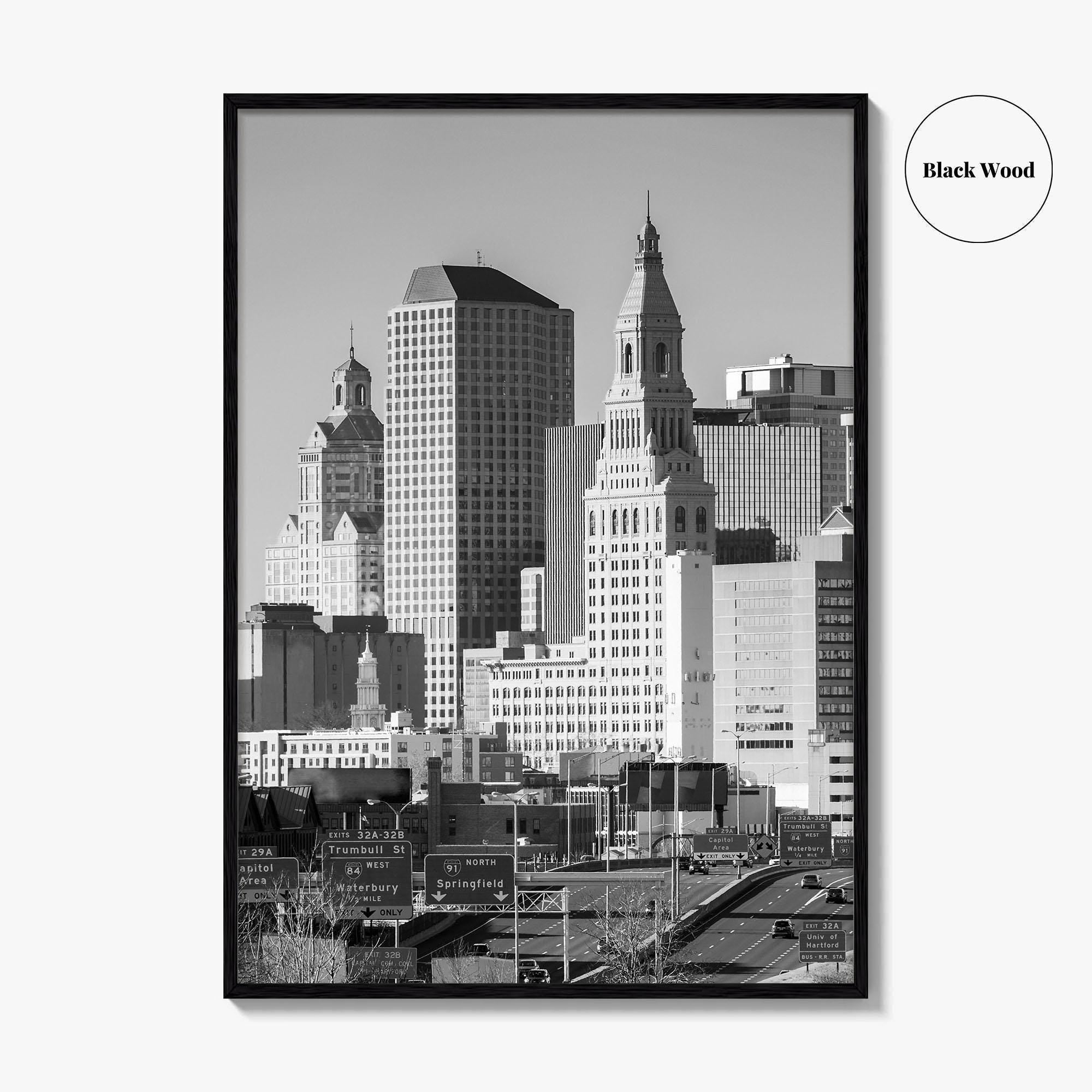 Hartford Skyline Black and White Fine Art Photo Print, Connecticut Poster