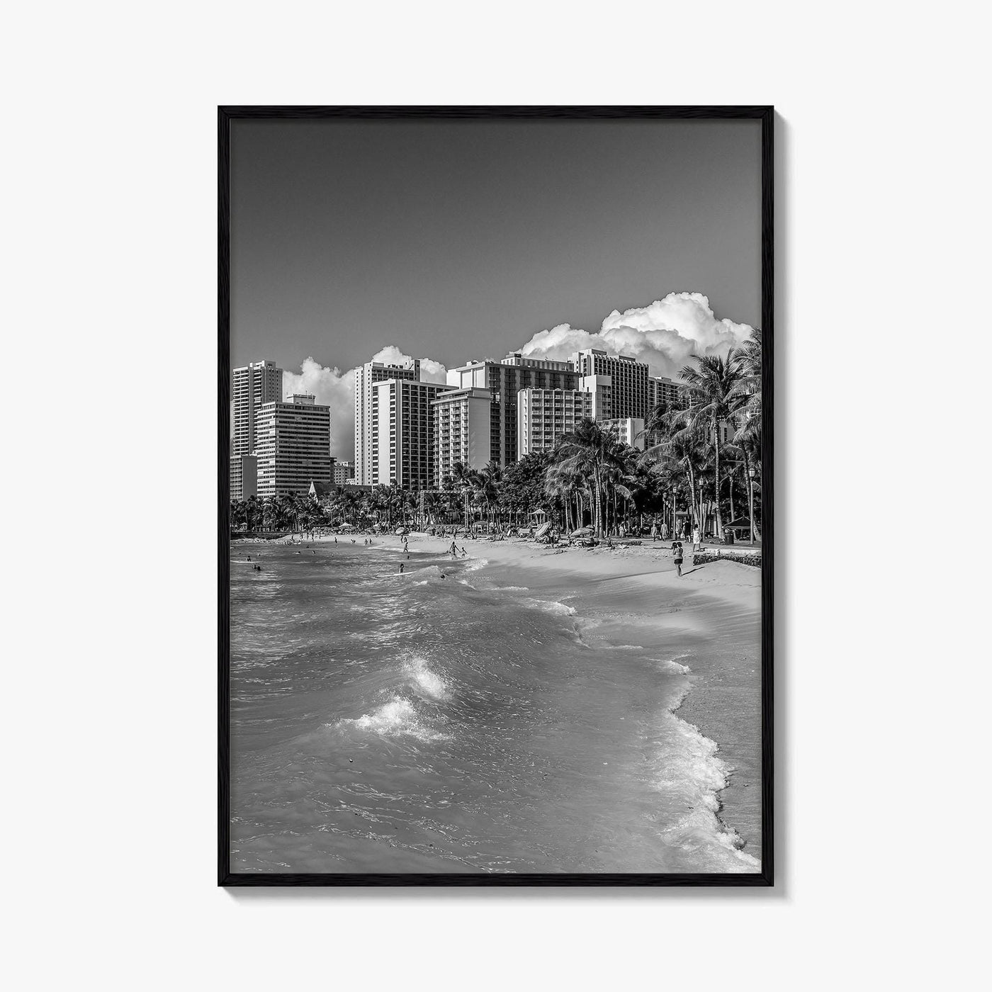 Honolulu Skyline Black and White Fine Art Photo Print, Waikiki Oahu Hawaii Poster