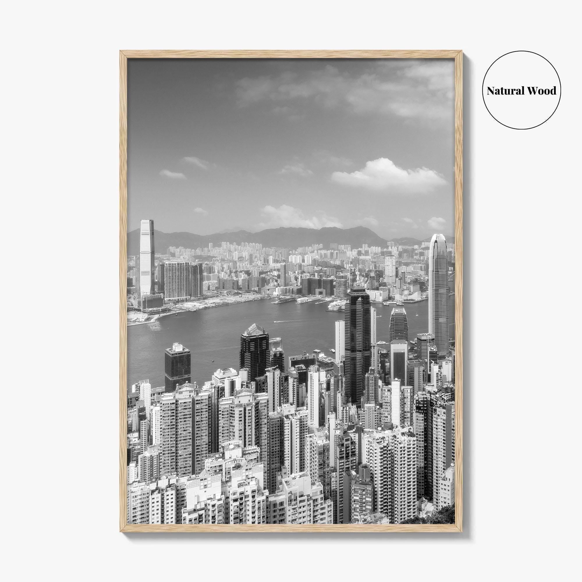 Hong Kong Skyline Black and White Fine Art Photo Print, Victoria Peak Poster