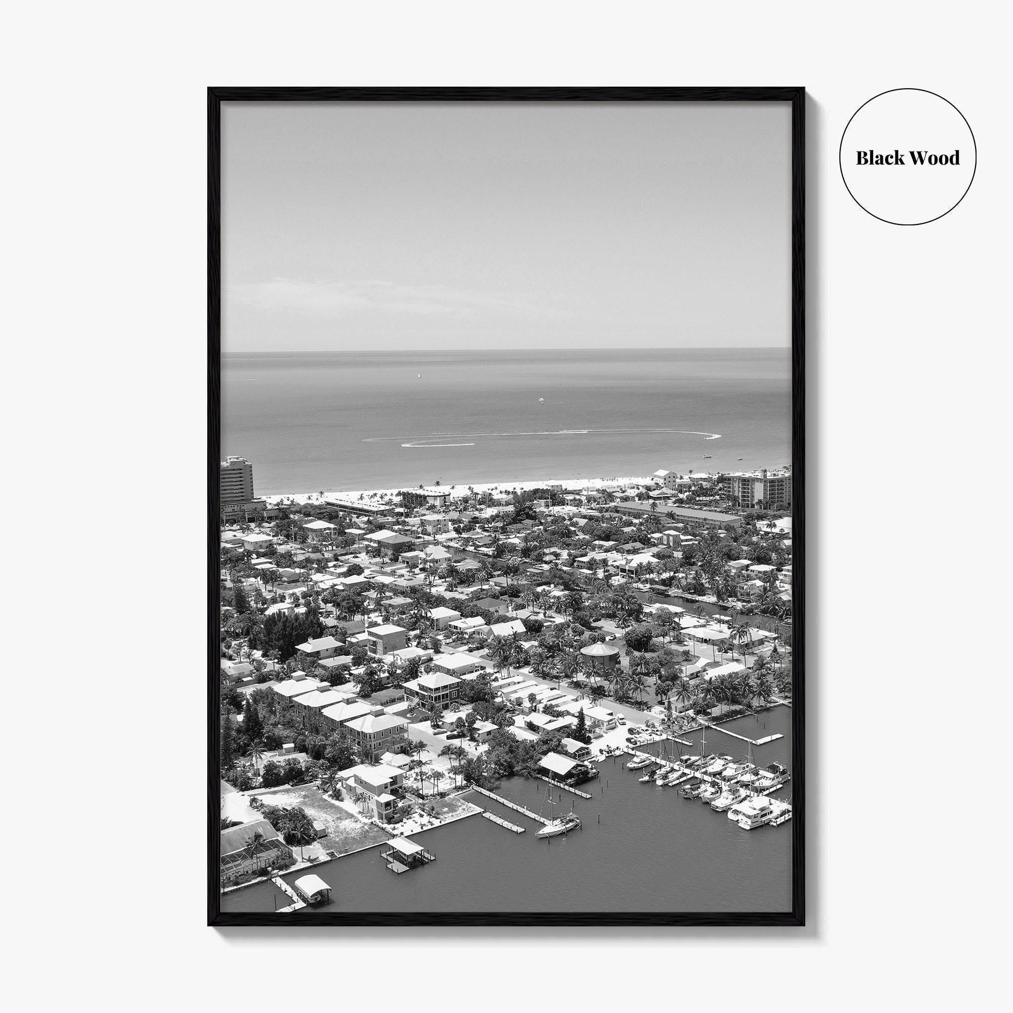 Fort Myers Beach Black and White Fine Art Photo Print, Aerial, Florida, USA, Poster