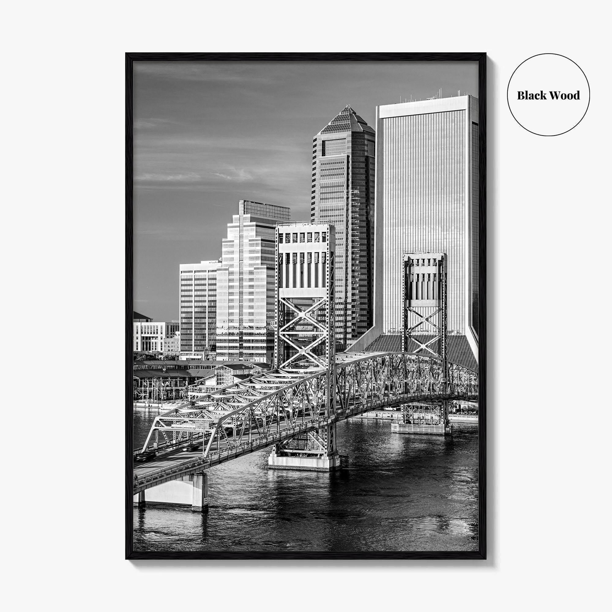 Jacksonville Skyline Black and White Fine Art Photo Print, St Johns River Poster