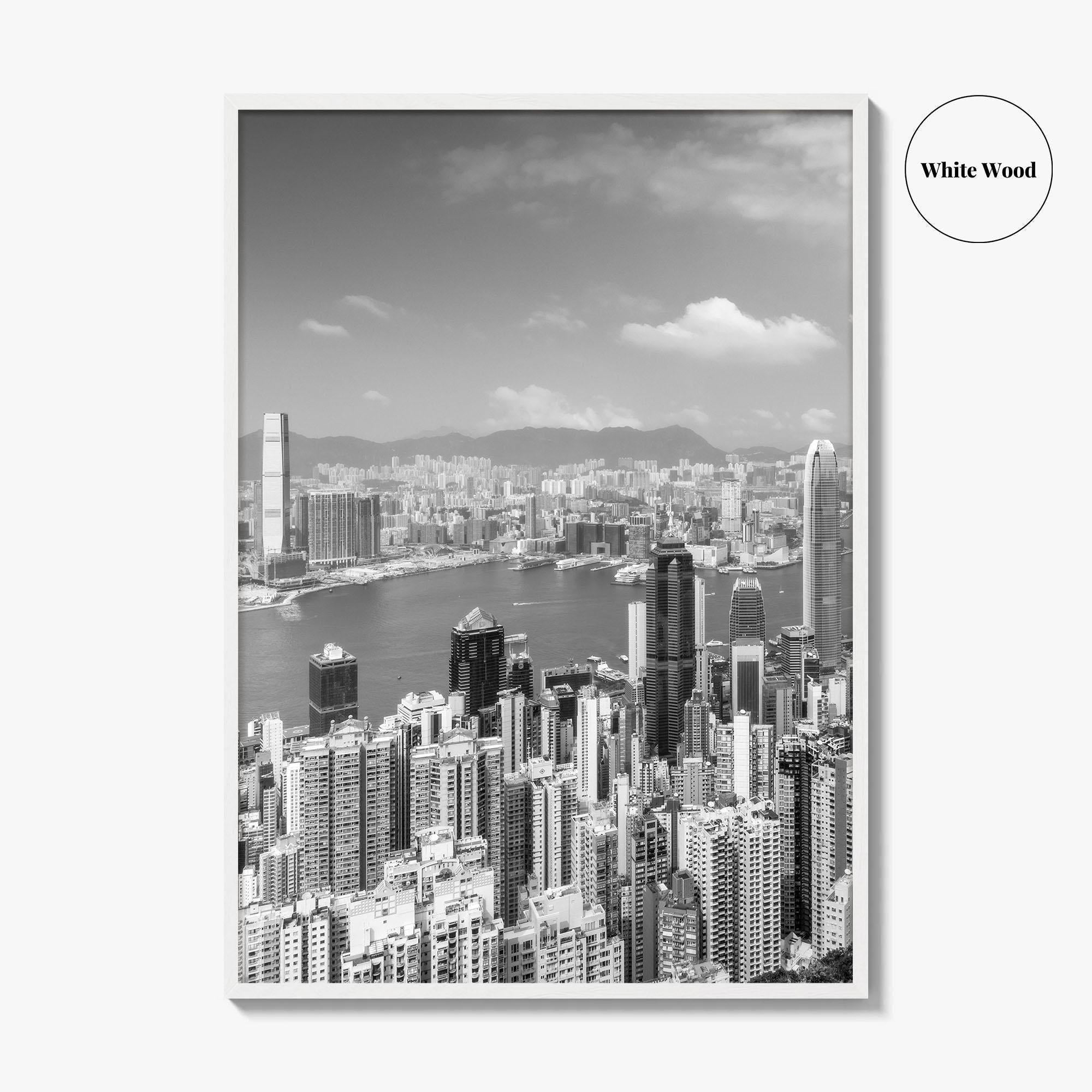 Hong Kong Skyline Black and White Fine Art Photo Print, Victoria Peak Poster