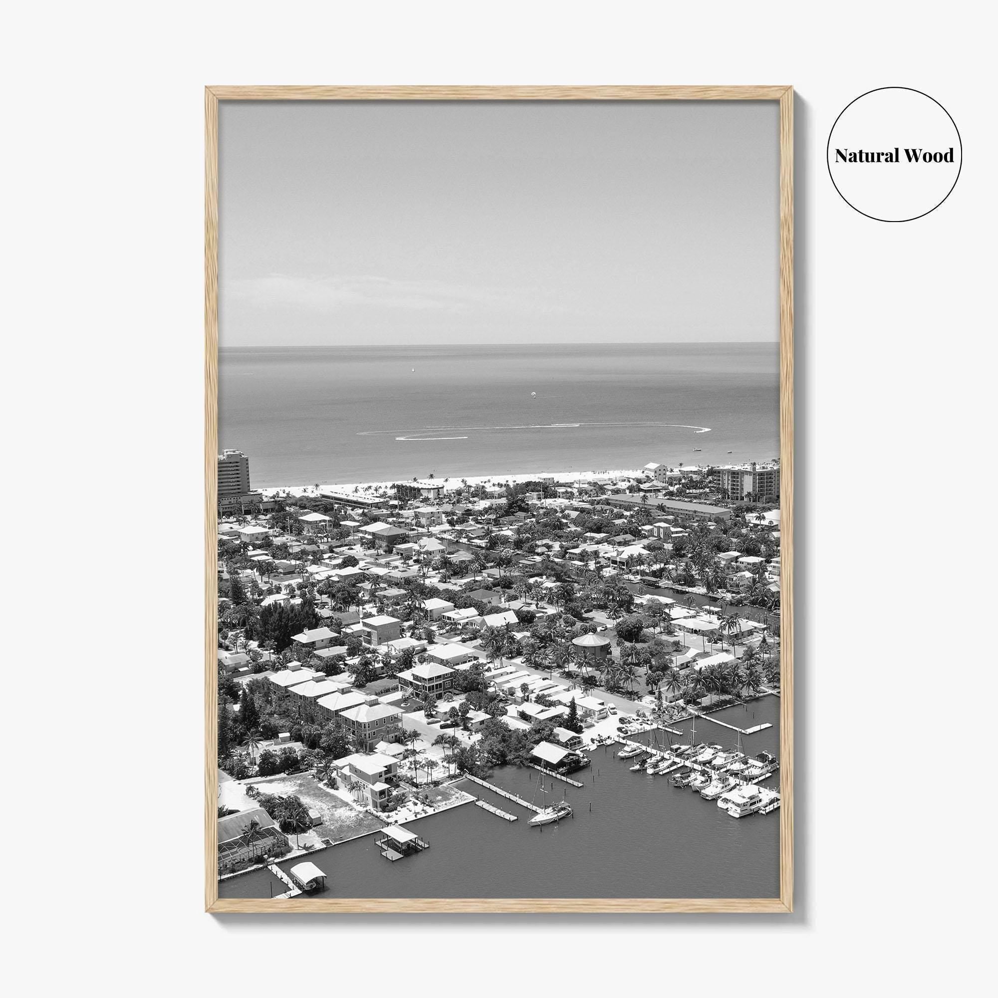 Fort Myers Beach Black and White Fine Art Photo Print, Aerial, Florida, USA, Poster