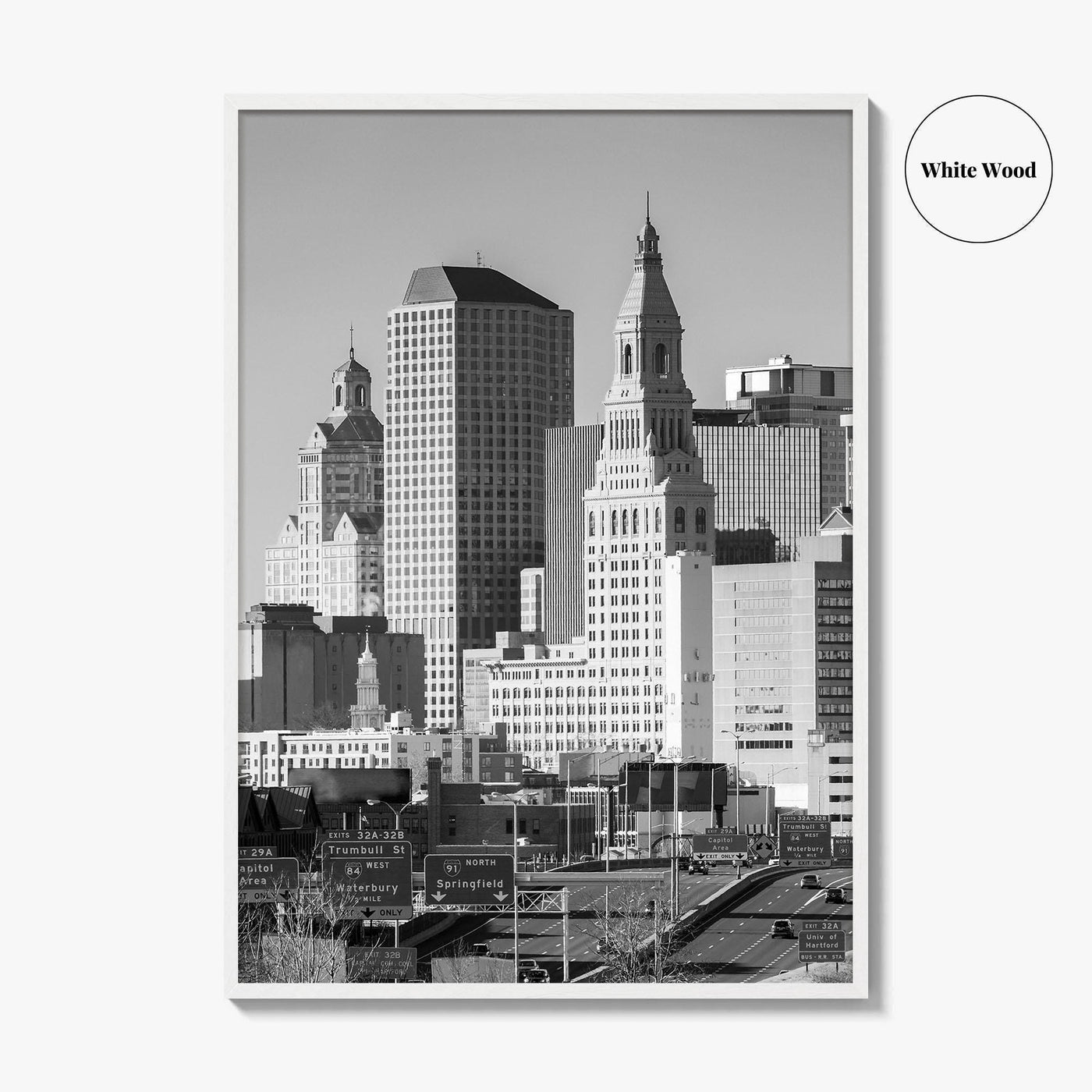 Hartford Skyline Black and White Fine Art Photo Print, Connecticut Poster