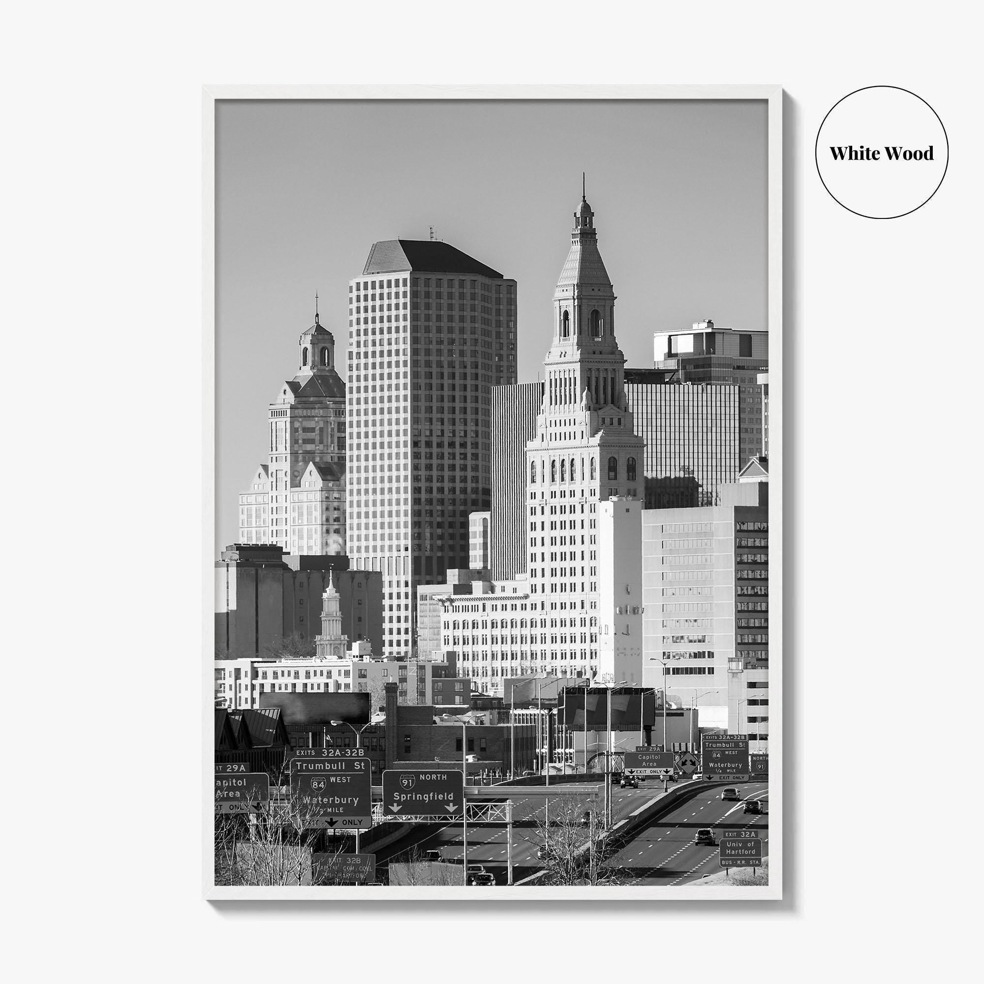 Hartford Skyline Black and White Fine Art Photo Print, Connecticut Poster