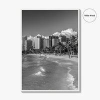 Honolulu Skyline Black and White Fine Art Photo Print, Waikiki Oahu Hawaii Poster